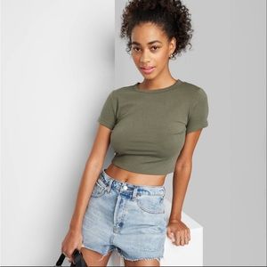 ONLY W BUNDLE - NWT Cropped Short Sleeve T - Wild Fable - Olive Green - Large